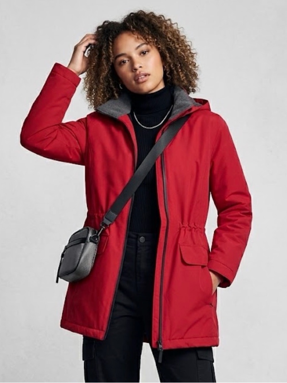 Lands’ End Vintage Squall Parka Jacket Red Polartec Fleece Lined Petite Large